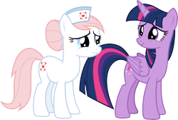 Size: 4453x3000 | Tagged: safe, artist:cloudy glow, derpibooru import, nurse redheart, twilight sparkle, twilight sparkle (alicorn), alicorn, earth pony, pony, g4, duo, duo female, female, mare, simple background, transparent background, vector