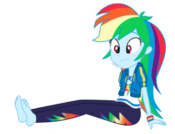 Size: 1115x853 | Tagged: safe, artist:paco777yuyu, derpibooru import, rainbow dash, human, equestria girls, g4, barefoot, clothes, cute, dashabetes, feet, female, feminism, fetish, foot fetish, hoodie, pants, rainbow sass, shirt, simple background, sitting, t-shirt, transparent background