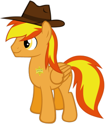 Size: 1480x1720 | Tagged: safe, artist:rogan140, derpibooru import, oc, oc only, oc:firey ratchet, pegasus, g4, badge, detective, fedora, hat, male, simple background, stallion, transparent background