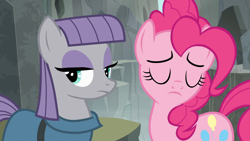 Size: 1920x1080 | Tagged: safe, derpibooru import, screencap, maud pie, pinkie pie, pony, g4, rock solid friendship, eyes closed