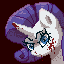 Size: 64x64 | Tagged: safe, artist:av, derpibooru import, rarity, pony, unicorn, blood, blue eyes, digital art, horn, nosebleed, pixel art, purple hair, purple mane, simple background, solo, white coat