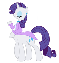 Size: 980x1039 | Tagged: safe, artist:av, derpibooru import, rarity, pony, taur, unicorn, alternate universe, clothes, eyes closed, eyeshadow, horn, makeup, purple hair, purple mane, simple background, solo, white background, white coat