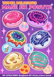 Size: 2331x3307 | Tagged: safe, artist:rivin177, derpibooru import, applejack, fluttershy, pinkie pie, rainbow dash, rarity, twilight sparkle, g4, donut, food, frosting, mane six, ponut donut, sprinkles