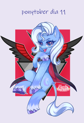 Size: 1984x2880 | Tagged: safe, artist:zackchibi, derpibooru import, trixie, classical unicorn, pony, unicorn, g4, alicorn amulet, cloven hooves, female, high res, horn, leonine tail, mare, open mouth, open smile, ponytober, ponytober 2024, simple background, smiling, solo, unshorn fetlocks, white background