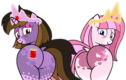 Size: 1084x685 | Tagged: safe, artist:guruyunus17, derpibooru import, oc, oc only, oc:annisa trihapsari, oc:princess kincade, earth pony, pony, annibutt, base used, butt, dock, duo, duo female, female, kincadebutt, looking at you, looking back, looking back at you, mare, plot, plot pair, sexy, simple background, tail, transparent background