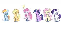 Size: 2134x1024 | Tagged: safe, artist:tieb5, derpibooru import, applejack, fluttershy, pinkie pie, rainbow dash, rarity, twilight sparkle, twilight sparkle (alicorn), alicorn, bag, balloon, crown, jewelry, mane six, regalia, saddle bag, simple background, white background