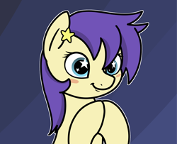 Size: 2048x1660 | Tagged: safe, artist:ewoudcponies, derpibooru import, star dancer, earth pony, pony, g4, blush sticker, blushing, bust, ear piercing, earring, female, hooves together, jewelry, mare, outline, piercing, smiling, solo, starry eyes, white outline, wingding eyes