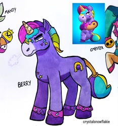 Size: 1080x1159 | Tagged: safe, artist:crystalsnowflakie, derpibooru import, part of a set, pony, unicorn, berry, berry (brawl stars), brawl stars, brawler, crossover, food, horn, ice cream, male, ponified, species swap, stallion, supercell