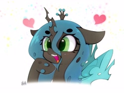 Size: 4000x3000 | Tagged: safe, artist:zokkili, derpibooru import, queen chrysalis, cute, cutealis, eye clipping through hair, heart, horn