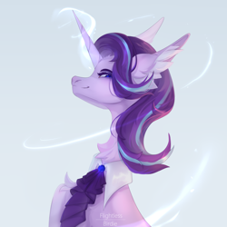 Size: 3000x3000 | Tagged: safe, artist:flightless birdie, artist:ptichorbirdie, derpibooru import, starlight glimmer, pony, unicorn, g4, chest fluff, ear fluff, ears, female, gray background, horn, magic, mare, simple background, slender, solo, thin