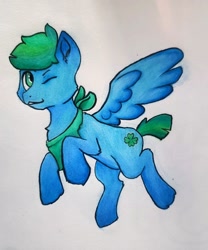 Size: 798x960 | Tagged: safe, artist:puppofriendo, derpibooru import, oc, pegasus, blue fur, first time, green mane, lucky, lucky day