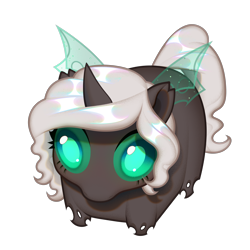 Size: 3514x3520 | Tagged: safe, artist:rrd-artist, derpibooru import, oc, oc only, oc:kitu elder, changeling, changeling queen, changeling oc, ears, ears up, eyelashes, horn, insect wings, simple background, solo, stare, tail, transparent background, white mane, wings