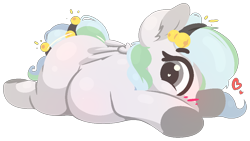 Size: 1092x615 | Tagged: safe, artist:rhythmpixel, derpibooru import, oc, oc only, oc:river chime, pegasus, bells, belly, blushing, female, heart, heart eyes, lying down, mare, simple background, solo, transparent background, wingding eyes