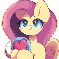 Size: 2300x2300 | Tagged: safe, artist:miryelis, derpibooru import, fluttershy, pegasus, pony, g4, cute, heart, long hair, shyabetes, simple background, smiling, solo, sparkles, sparkly eyes, sticker, transparent background, wingding eyes