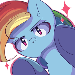 Size: 2300x2300 | Tagged: safe, artist:miryelis, derpibooru import, rainbow dash, pegasus, pony, g4, hooves, looking at you, simple background, smiling, solo, sparkles, sticker, transparent background