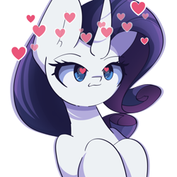 Size: 2300x2300 | Tagged: safe, artist:miryelis, derpibooru import, rarity, pony, unicorn, g4, big ears, cute, ears, floating heart, heart, heart eyes, horn, long hair, simple background, smiling, solo, transparent background, wingding eyes