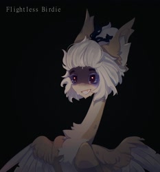 Size: 2391x2560 | Tagged: safe, artist:flightless birdie, derpibooru import, oc, oc only, pegasus, pony, black background, chest fluff, crying, ear fluff, ears, simple background, slender, solo, spread wings, thin, wings