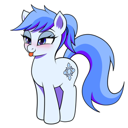 Size: 2000x2000 | Tagged: safe, artist:vomitvomiting, derpibooru import, oc, oc only, oc:wynter wye, pony, :p, blushing, lidded eyes, ponytail, simple background, solo, tongue, tongue out, white background