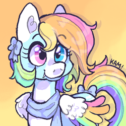 Size: 600x600 | Tagged: safe, artist:lastunicorn666, derpibooru import, oc, oc:hopeful hallow, pegasus, pony, clothes, colored wings, female, heterochromia, mare, multicolored wings, scarf, solo, wings