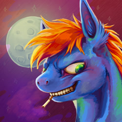 Size: 1000x1000 | Tagged: safe, artist:baccizoof, artist:ridgebacc, derpibooru import, oc, oc only, pony, cigarette, full moon, moon, solo