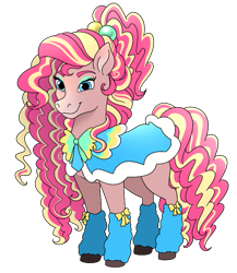 Size: 741x854 | Tagged: safe, artist:byefella, derpibooru import, pinkie pie, horse, blue eyes, clothes, curly hair, curly mane, curly tail, female, simple background, smiling, socks, solo, style emulation, tail, transparent background, two toned mane, two toned tail, unshorn fetlocks, wild manes, wild manesified