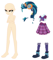 Size: 459x519 | Tagged: safe, artist:lordsfrederick778, artist:selenaede, derpibooru import, indigo zap, equestria girls, g4, bald, base used, indigo zap is not amused, nudity, shadowbolts, simple background, solo, unamused, white background