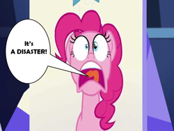 Size: 960x720 | Tagged: safe, derpibooru import, edit, edited screencap, screencap, pinkie pie, g4, dialogue, disaster, female