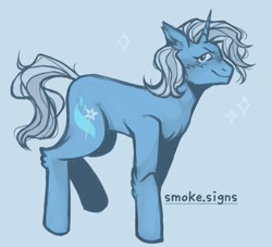 Size: 2878x2614 | Tagged: safe, artist:smoke_signs, derpibooru import, trixie, pony, unicorn, g4, blue background, female, horn, mare, simple background, solo