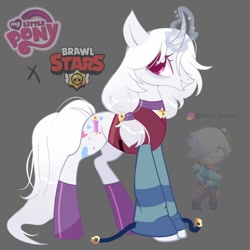 Size: 736x736 | Tagged: source needed, safe, artist:khatty_thebrawl, derpibooru import, pony, unicorn, brawl stars, brawler, clothes, colette, colette (brawl stars), crossover, female, heart, horn, mare, pencil, ponified, shoes, solo, species swap, supercell, teeth, vest