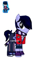 Size: 375x600 | Tagged: safe, artist:candyx0xo, derpibooru import, earth pony, pony, g4, brawl stars, brawler, clothes, crossover, edgar (brawl stars), emo, fingerless gloves, gloves, male, pants, ponified, scarf, shirt, shoes, simple background, species swap, stallion, supercell, t-shirt, vest, white background