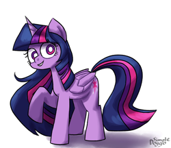 Size: 2200x1900 | Tagged: safe, artist:simpledoggo, derpibooru import, twilight sparkle, twilight sparkle (alicorn), alicorn, pony, g4, female, long mane, looking at you, mare, simple background, smiling, solo, white background