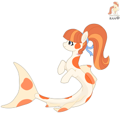 Size: 2500x2500 | Tagged: safe, artist:r4hucksake, derpibooru import, oc, oc only, oc:odayakana kawa, merpony, original species, seapony (g4), base used, blushing, dorsal fin, female, fin, fins, fish tail, flowing mane, flowing tail, hairband, mare, ponytail, scales, simple background, smiling, solo, spots, swimming, tail, transparent background