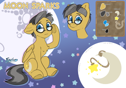 Size: 5000x3500 | Tagged: safe, artist:fluffyxai, derpibooru import, oc, oc only, oc:moon sparks, earth pony, pony, glasses, looking at you, male, reference sheet, sitting, solo, stallion