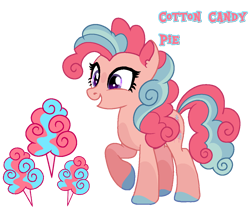 Size: 1180x1003 | Tagged: safe, derpibooru import, oc, oc:cotton candy pie, earth pony, blue hair, cotton candy, curly hair, curly mane, curly tail, earth pony oc, next generation, offspring, parent:cheese sandwich, parent:pinkie pie, parents:cheesepie, pink hair, tail