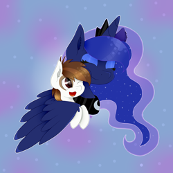 Size: 2000x2000 | Tagged: safe, artist:kathepart, derpibooru import, pipsqueak, princess luna, alicorn, earth pony, pony, g4, collar, colt, crown, cute, duo, episode followup, ethereal mane, eyes closed, female, foal, happy, hug, jewelry, luna's crown, lunabetes, male, mare, mlp fim's fourteenth anniversary, nightmare night, open mouth, open smile, regalia, simple background, smiling, speedpaint, starry mane, winghug, wings