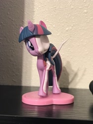 Size: 3024x4032 | Tagged: safe, derpibooru import, twilight sparkle, twilight sparkle (alicorn), alicorn, g4, exposed bone, female, figurine, freeny's hidden dissectibles, head tilt, horn, irl, looking at you, photo, purple coat, smiling, smiling at you, solo, spread wings, three toned mane, three toned tail, toy, wings