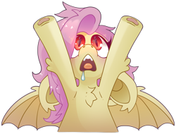 Size: 5930x4514 | Tagged: safe, artist:cutepencilcase, derpibooru import, fluttershy, bat pony, pony, g4, absurd resolution, bat ponified, chest fluff, cute, drool, ears, female, floppy ears, flutterbat, glowing, glowing eyes, hooves in air, leg fluff, looking up, mare, race swap, shyabates, shyabetes, simple background, solo, spread wings, transparent background, underhoof, wings