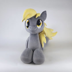 Size: 1000x1000 | Tagged: safe, artist:larsen toys, derpibooru import, derpy hooves, original species, pegasus, g4, advertisement, auction, auction open, bracelet, female, jewelry, lying, mare, monochrome, photo, plush pony, plushie, sale, solo