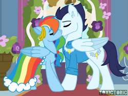 Size: 1032x774 | Tagged: safe, rainbow dash, soarin', pegasus, pony, best pony, bride, clothes, cute, dashabetes, dress, female, groom, heartwarming, kiss on the lips, kissing, male, mare, marriage, shipping, soarindash, stallion, straight, tuxedo, wedding, wedding dress