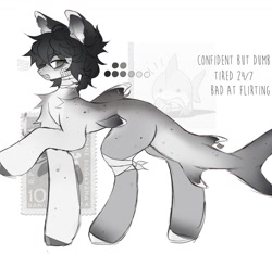 Size: 1440x1350 | Tagged: safe, artist:misty.mooon, derpibooru import, oc, oc only, original species, pony, shark, shark pony, bandage, chest fluff, ear piercing, earring, fins, jewelry, male, piercing, solo, stallion