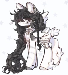 Size: 1440x1583 | Tagged: safe, artist:misty.mooon, derpibooru import, oc, oc only, oc:dove, pegasus, pony, braid, choker, ear piercing, earring, eye clipping through hair, female, fetlock tuft, garter straps, jewelry, mare, necklace, piercing, solo