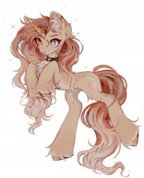 Size: 1440x1784 | Tagged: safe, artist:misty.mooon, derpibooru import, oc, oc only, pony, unicorn, chest fluff, choker, ear piercing, earring, female, heterochromia, horn, jewelry, mare, piercing, simple background, solo, unshorn fetlocks, white background