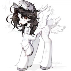 Size: 1440x1452 | Tagged: safe, artist:misty.mooon, derpibooru import, oc, oc only, pegasus, pony, bracelet, ear fluff, ears, eye clipping through hair, female, jewelry, mare, necklace, simple background, solo, tail wings, white background