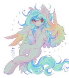 Size: 1096x1242 | Tagged: safe, artist:misty.mooon, derpibooru import, oc, oc only, pegasus, pony, chest fluff, ear fluff, ears, eye clipping through hair, female, flying, mare, solo, tongue, tongue out, wing hands, wings