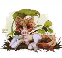 Size: 1440x1348 | Tagged: safe, artist:misty.mooon, derpibooru import, oc, oc only, earth pony, pony, clothes, lying down, plant, prone, scarf, solo