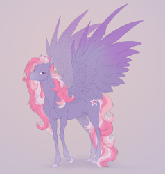 Size: 2000x2100 | Tagged: safe, artist:dementra369, derpibooru import, starsong, pegasus, pony, g3, hoers, long mane, long tail, looking at you, simple background, solo, spread wings, standing, tail, wings