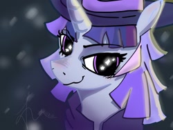 Size: 2048x1536 | Tagged: safe, artist:kresbit, derpibooru import, oc, oc only, oc:flawless sparklemoon, pony, unicorn, cloak, clothes, female, fusion, fusion:trixie, fusion:twilight sparkle, fusion:twixie, hat, horn, looking at you, mare, my little pony the movie: the death of twilight sparkle, smiling, solo, top hat, unicorn oc