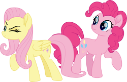 Size: 4629x3000 | Tagged: safe, artist:cloudy glow, derpibooru import, fluttershy, pinkie pie, earth pony, pegasus, pony, g4, duo, duo female, female, mare, movie accurate, my little pony: rainbow roadtrip, simple background, transparent background, vector