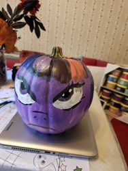 Size: 3000x4000 | Tagged: safe, derpibooru import, twilight sparkle, twilight sparkle (alicorn), alicorn, pony, g4, acrylic painting, paint, photo, pumpkin, solo, traditional art, twilight sparkle is not amused, unamused