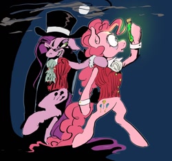 Size: 1474x1382 | Tagged: safe, artist:shitballstits, derpibooru import, pinkie pie, earth pony, pony, 1880s, 19th century, bipedal, clothes, dr jekyll and mr hyde, duo, duo female, female, grin, hat, jabot, mare, pinkamena diane pie, self paradox, self ponidox, smiling, top hat, victorian, waistcoat